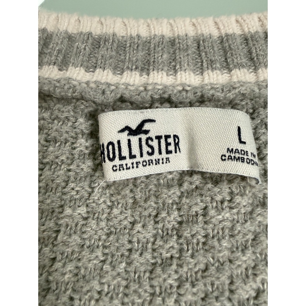 Hollister Cable Knit Pullover Sweater Womens L Gray V-Neck Casual CozyCore - Picture 4 of 16